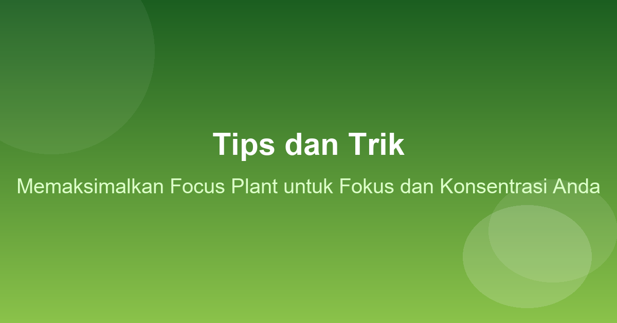 Tips dan Trik Memaksimalkan Focus Plant untuk Fokus dan Konsentrasi Anda